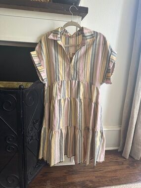 Uncle Frank Pastel Tiered Dress - Pink, Yellow, Gray